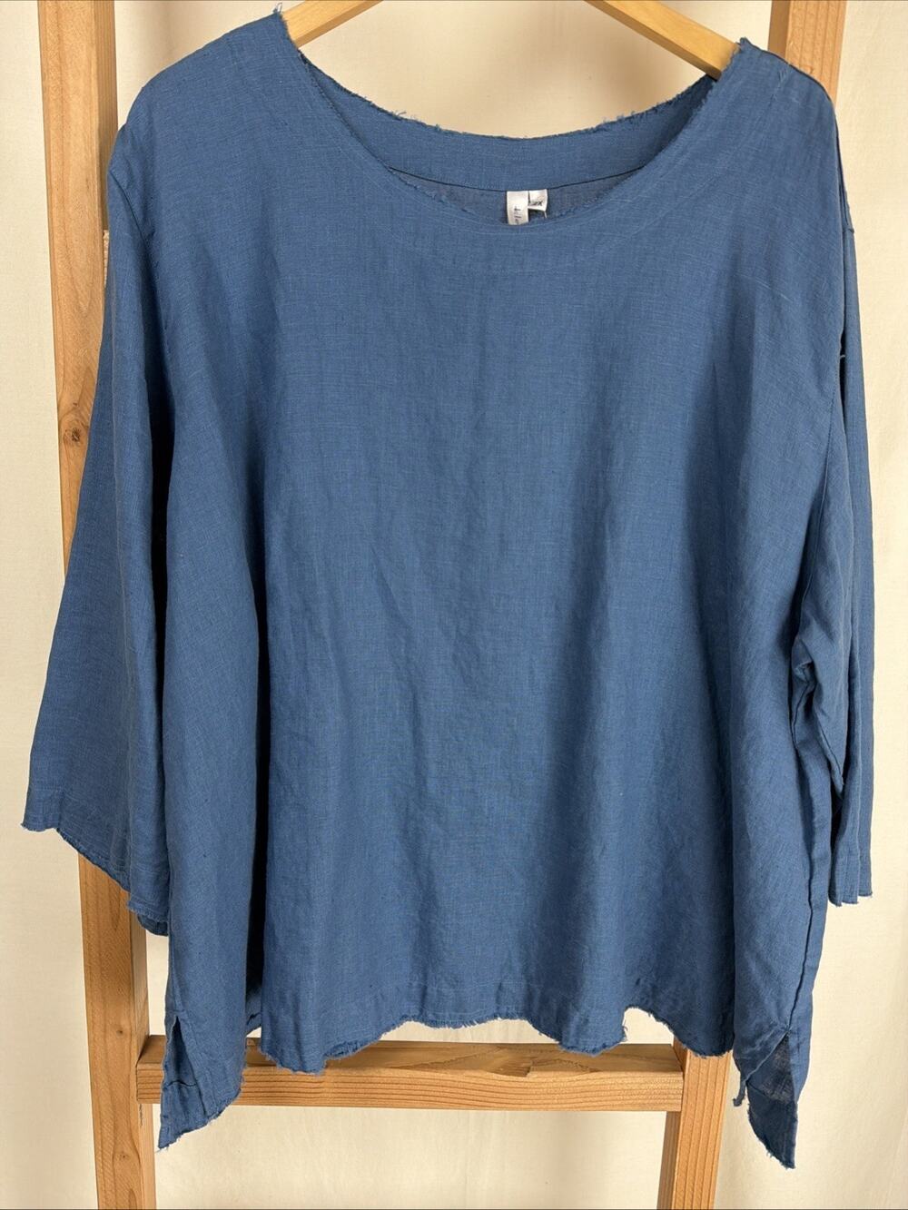 NWT Kleen Navy Fray Top 3.5 Side Slit 100% Linen #0833 2X
